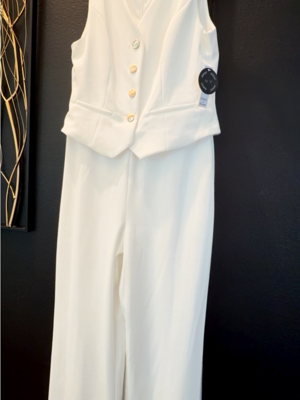 Women's White Wide-Leg Jumpsuit with Vest Detail
